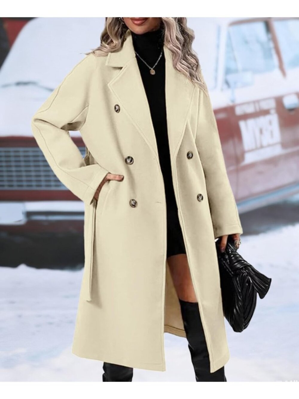 Women's Beige Lapel Collar Cuff Sleeve Button Down Closure Long Trench Coats